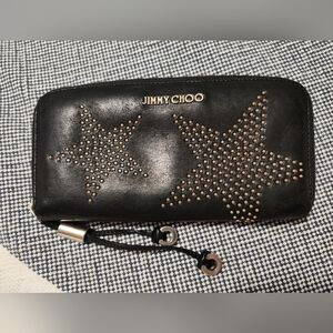Jimmy Choo Black Wallet with Gold Studded Stars
